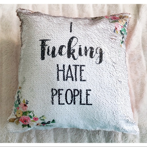 i hate people sequin cushion